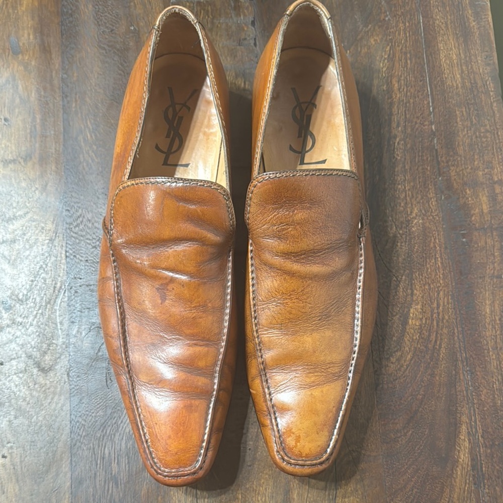 Yves Saint Laurent Brown Leather Slip-On Loafers